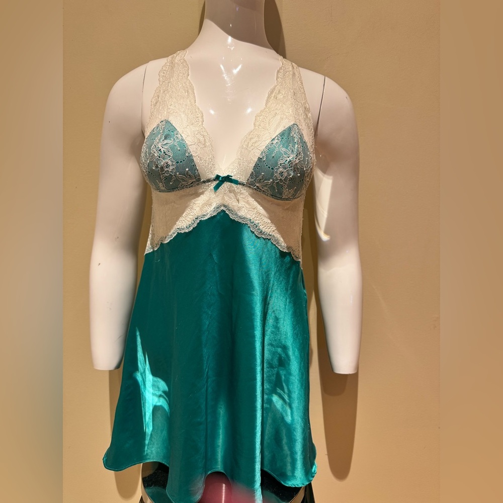 Victoria's Secret Teal and Cream Satin Chemise